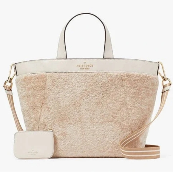 Kate Spade EUC Sherpa Satchel Coin Purse Adjustable Guitar Crossbody Strap - Picture 1 of 10